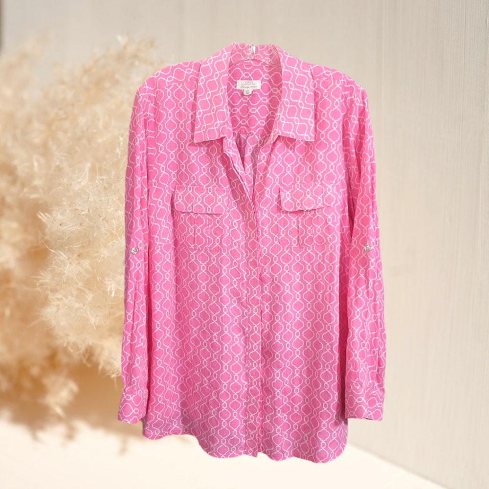 Linen Charter Club Luxury Women's Button-Front Blouse Shirt sz 2X